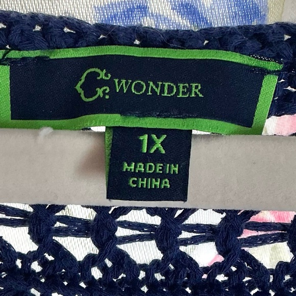 C. Wonder Boho Blue Crochet Open Knit Fringed Hem Tunic Top Size 1X EUC - Picture 10 of 12